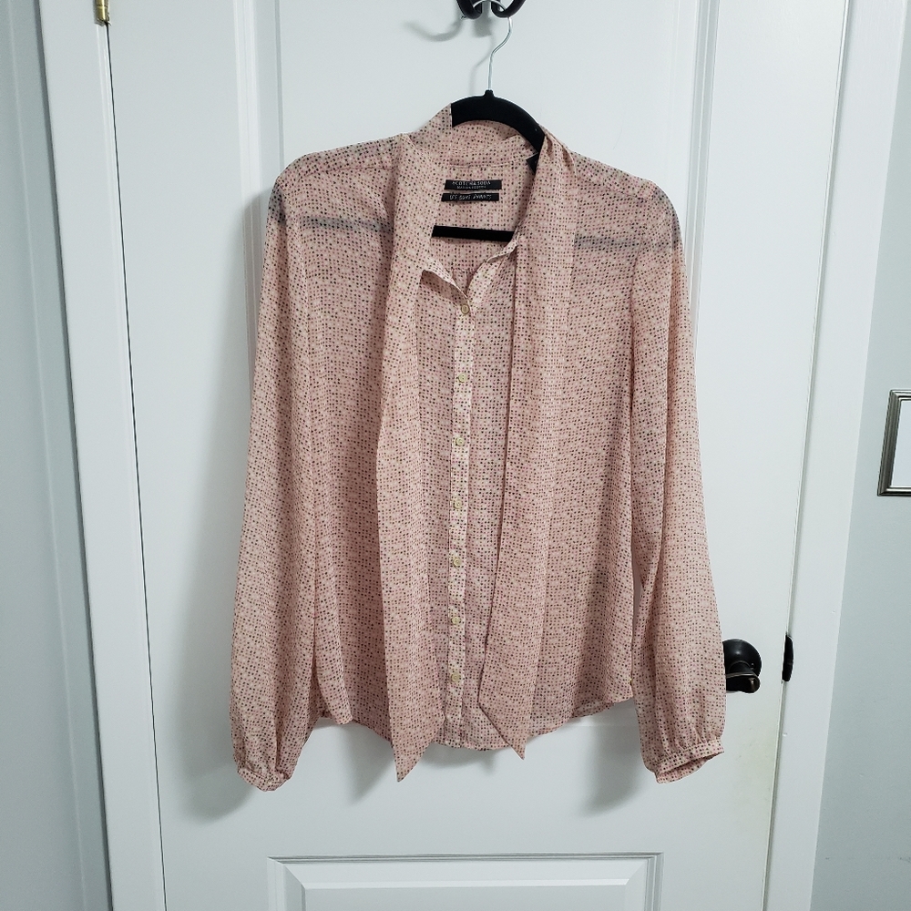 SCOTCH & SODA Pink Stars Tie Bow Blouse - Picture 2 of 10